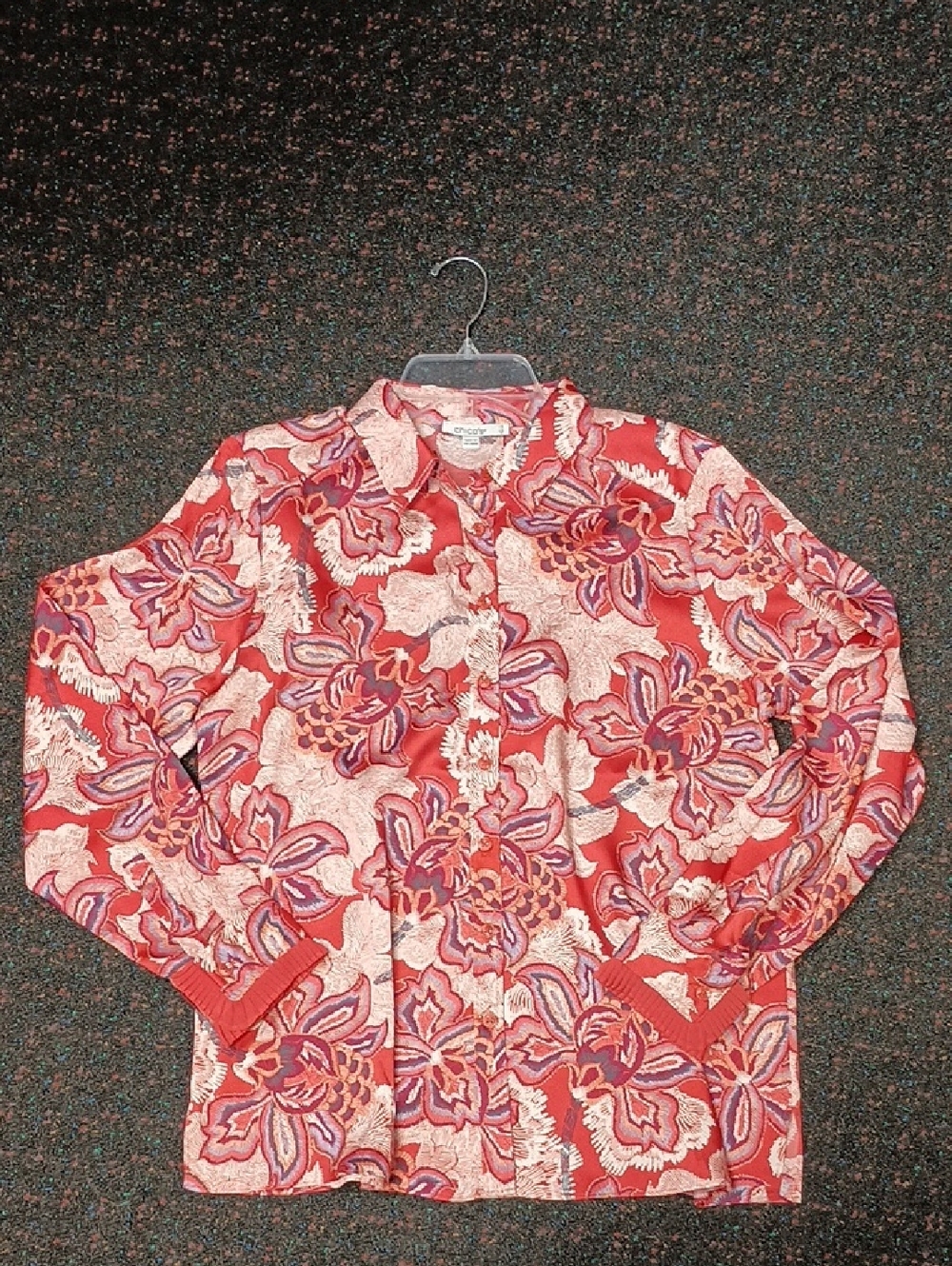Chico's Red and Pink Floral Button-Front Top
